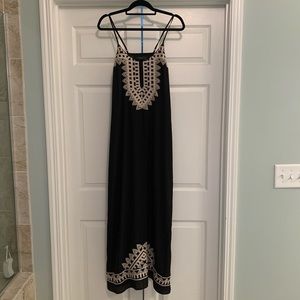 Black and Tan Embroidered Maxi Dress